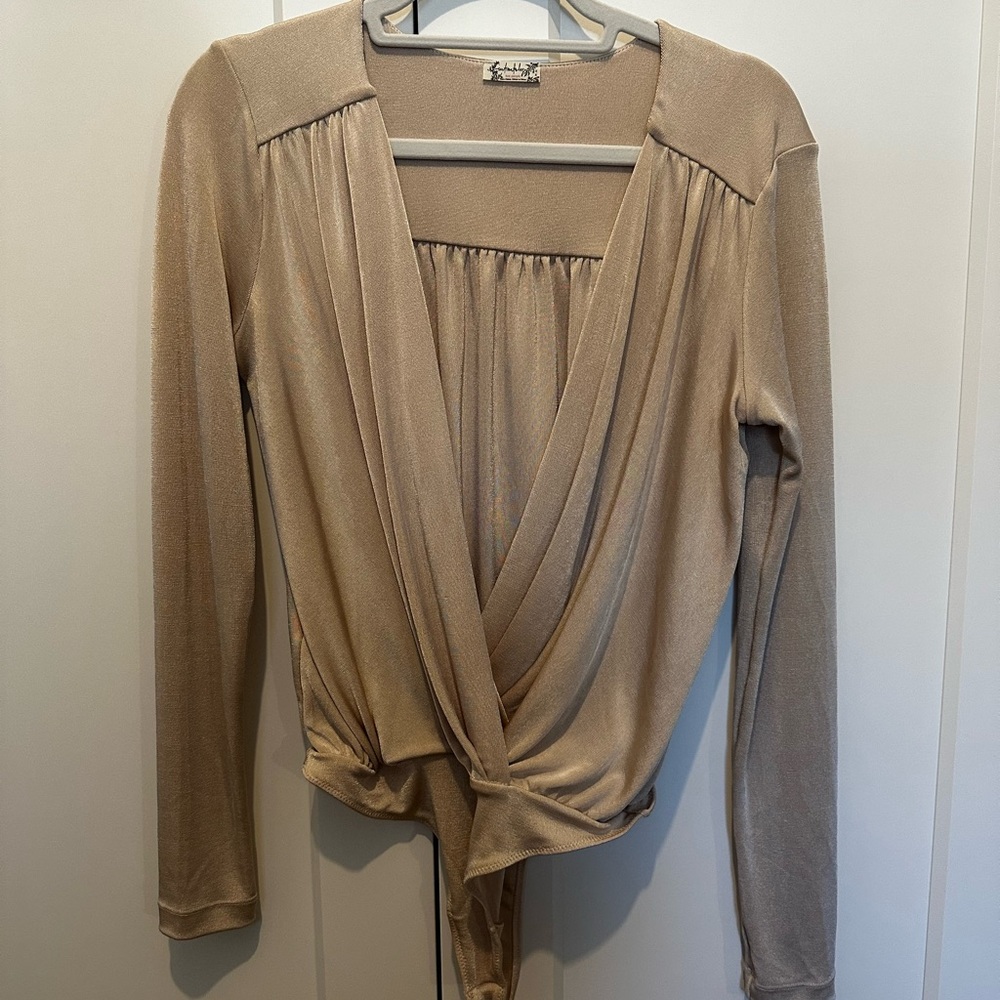 Intimately by Free People Beige Cross Over Bodysuit